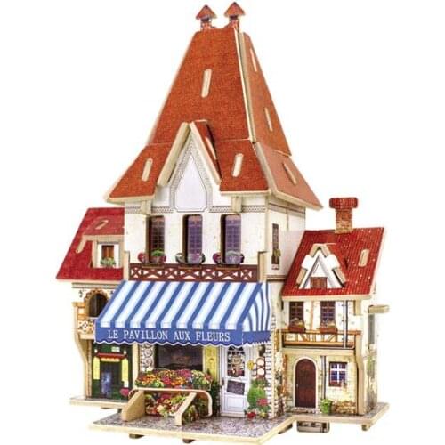 DIY New 3D Wooden Puzzle France Flower Shop Model Building Kits