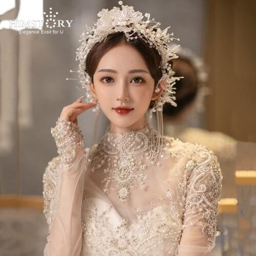 HIMSTORY Newest Handmade Clear Crystal Liquid Flower Headbands Earculf Wedding Party Photos Shooting Hair Accessory