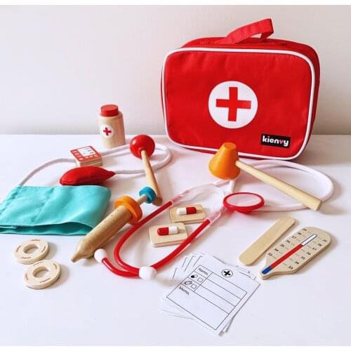 Doctor Simulation Toys Nurse Pretend Role Play Sets Game Of Kid Children Wooden Medical Accessories Bag Kits Gift For Girls Boys