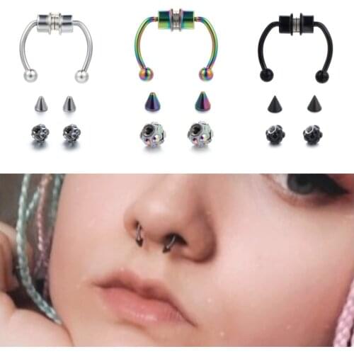 3 Ways To Wear Fake Nose Ring Hoop Non Piercing Septum Rings Goth Magnet Nose Punk Fake Body Jewelry Unusual Costume Jewelry