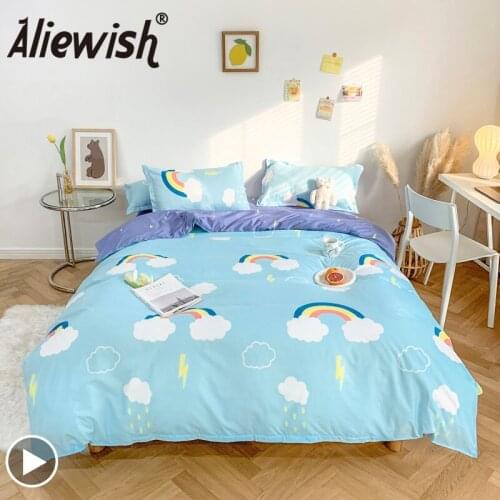 Modern Printed Rainbow Style Duvet Cover Set Pillowcase Flat Bed Sheet Home Plaid Bedding Sets Double Queen King Size For Adult
