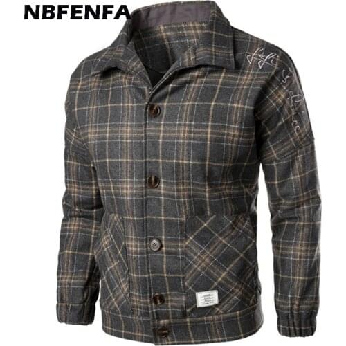 Mens Jacket Plaid Cotton Blends Coat Windbreaker Men Clothing Coat Outdoor Sport Outwear Autumn Winter Male Casual Jacket LX073