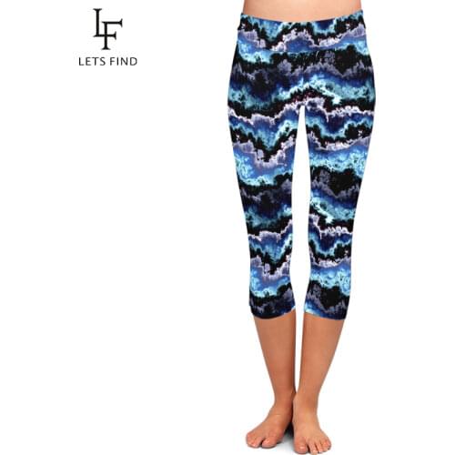 LETSFIND Beauiful 3D Clouds Digital Printing Soft Capri Leggings High Waist Plus Size Slim Women Fitness Mid-Calf Leggings
