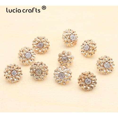 Lucia crafts 20pcs/50pcs 12mm Rose gold Flower-shaped Rhinestone Shank Buttons DIY Clothing Sewing Accessories E0516