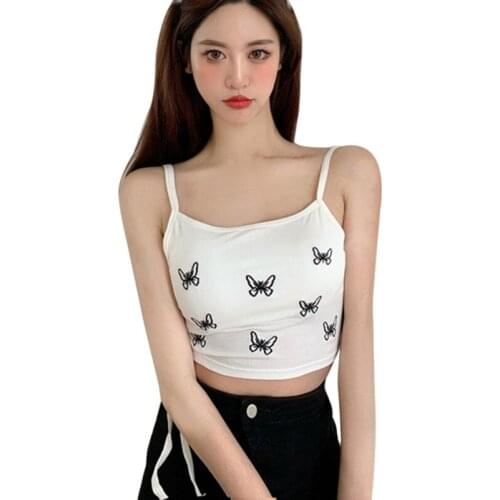 Fashion Butterfly Printed Tank Tops Wrapped Chest Summer Bottoming Vest Women Padded Sexy Camisole