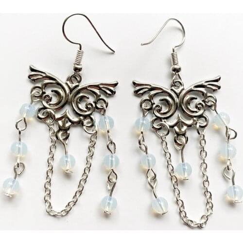 Meet Jo White Opal Stone Beads Opalite Crystal Reiki Stone Healing Balls Earrings Buffterfly Animal Tassel Decoration Dropship