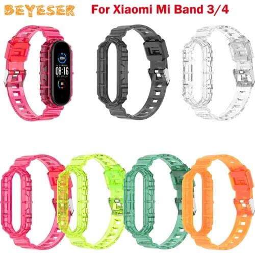 Fashion Colorful TPU Watchband For Xiaomi Mi Band 3/4 Watch Glacier Transparent Bracelet Sports Strap Wristband Accessories
