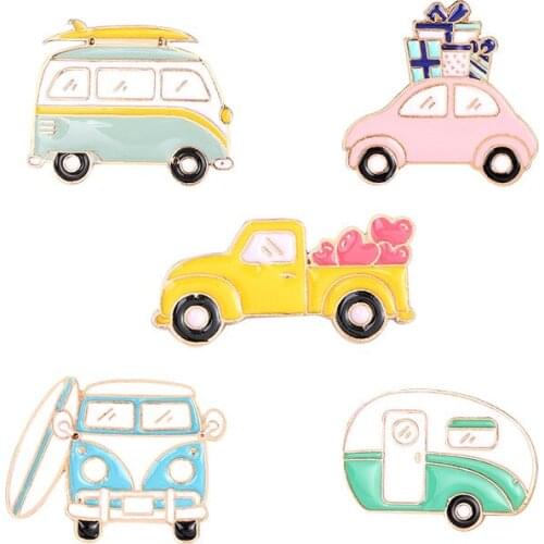Cartoon Motorhome Car Truck Brooches Self-driving Tour Enamel Pins Bag Lapel Badge Cute Adventure Jewelry Gift for Kids Friends