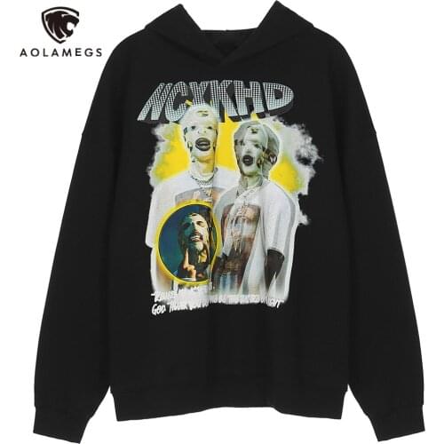 Aolamegs Men Hoodies Sweatshirts 2021 Autumn Painting Print Hoodies Harajuku Loose Hooded Hoodies for Men Pullover Streetwear