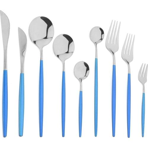 JANKNG Blue Cutlery Set 18/0 Stainless Steel Gold Dinnerware Set Silverware Flatware Set Dinner Knife Fork Spoon Dropshipping