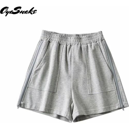 Oyasnake Summer Sports Shorts 2021 Hot Womens Ladies Elastic Waist Pocket Zipper Split Solid New Casual Loose Mini Pants