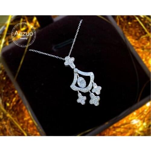 Aazuo 18K Solid White Gold Real Diamonds 050ct Classic Skirt Shape Necklace With Chain 45CM Gifted For Women Wedding Party Au750