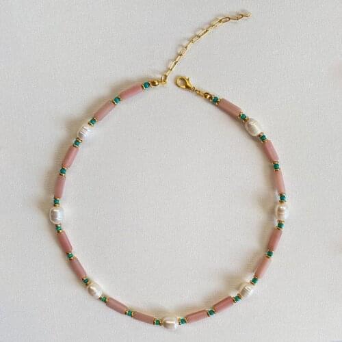 2021 Winter New Rectangle Natural Stone Freshwater Pearl Necklace Sweet Romantic Charm Short Jewelry For Women Wedding Jewelry