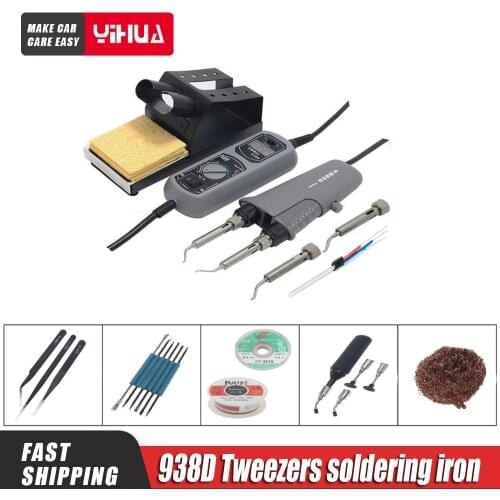 YIHUA 938D 110V / 220V EU / US / GB / AU PLUG portable hot tweezers mini soldering station hot tweezers for BGA SMD repair