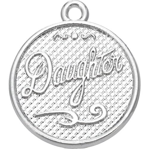 RAINXTAR Fashion Alloy Round Message Charms Letter Daughter Family Member Charms 19*22mm 10pcs AAC1640
