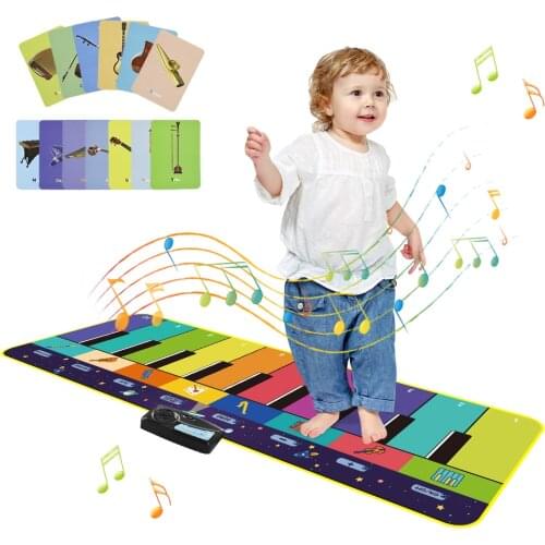 110x36cm Colorful Musical Piano Mat & 8 Instrument Sounds 13 Cognitive Cards Multifunction Game Kid Early Educational Toy Gifts