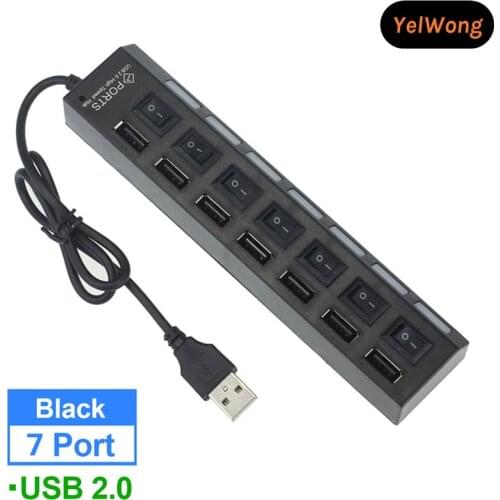 USB 2.0 HUB Multi USB Splitter 7 Ports Expander Multiple USB No Power Adapter USB Hub with Independent Switch For PC&Laptop