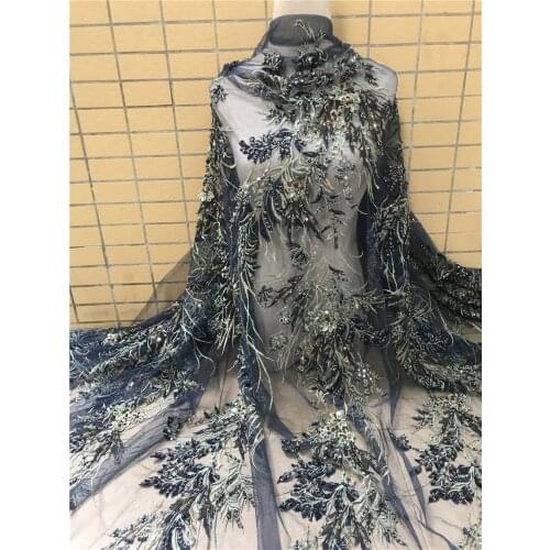 Luxury high embroidery French mesh tulle fabric with beads J-2188812 wedding dress designer fabric