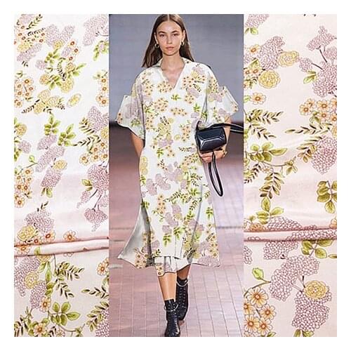 Pink silk crepe de chine fabric digital printing high-end clothing sewing fabric dress shirt spring and summer materials