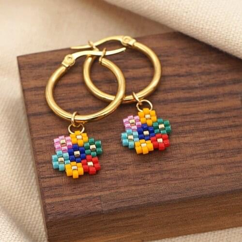 New Ins Stainless Steel Metal Beads Earrings Handmade Colorful Cute Beads Flower Earrings For Women Girls Fashion Jewelry Gift