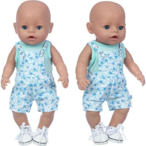 Blue Overalls Suit Fit 17 inch 43cm Doll Clothes Accessories Dress+Coat+Socks For Baby Birthday Gift