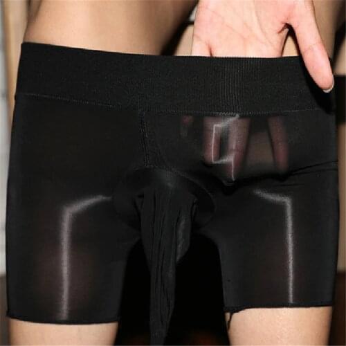 Super Elastic Silk Underwear Men Stockings Design Sexy Transparent Panties Men Boxers Shorts Nightwear for Lovers