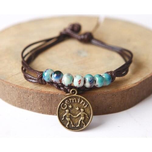 Bracelet String Jewelry Ceramic Porcelain Flower Women Beads Rope Chain Strand Round Zinc Alloy Lace-up Ethnic Glaze