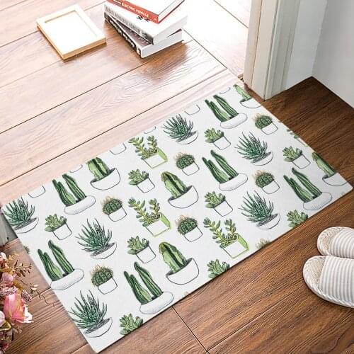 Green Cactus Flower Succulents Aloe Door Mats Kitchen Floor Bath Entrance Rug Mat Absorbent Indoor Bathroom Rubber Non Slip