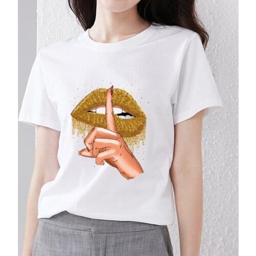 Womens Summer 90s All-match Commuter Comfort Street Sexy Lip Print T-shirt Ladies Tops Womens Breathable T-shirt Short Sleeves