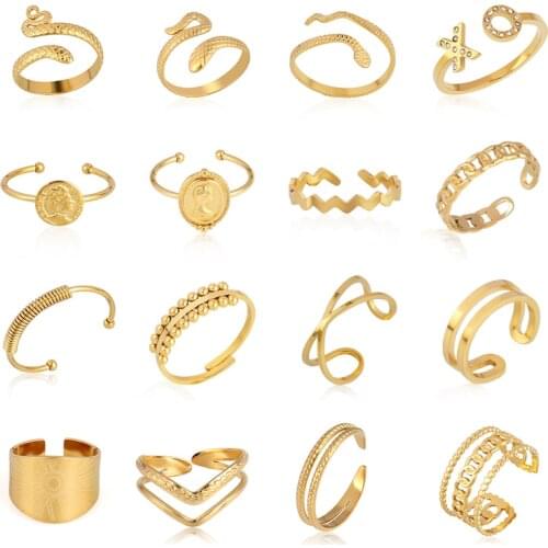 Euramerican Womens Rings Gold Ring Rings Geometry Ring Stainless Steel Rings Women Open Rings For Women Statement Jewelry Gifts