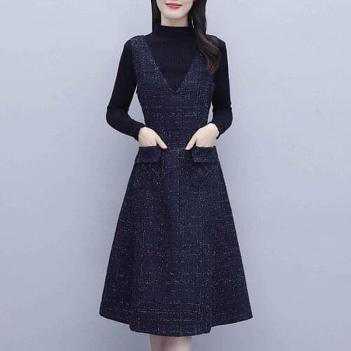 2021 Autumn winter Women Strap Wool Vest dress +Slim Bottoming Sweater Tops Two-piece sets