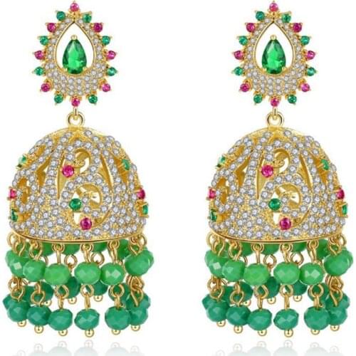 Zlxgirl Bridal Jewelry Green AAA Cubic Zircon Copper Wedding Earring for women gifts Fashion High End Jewelry