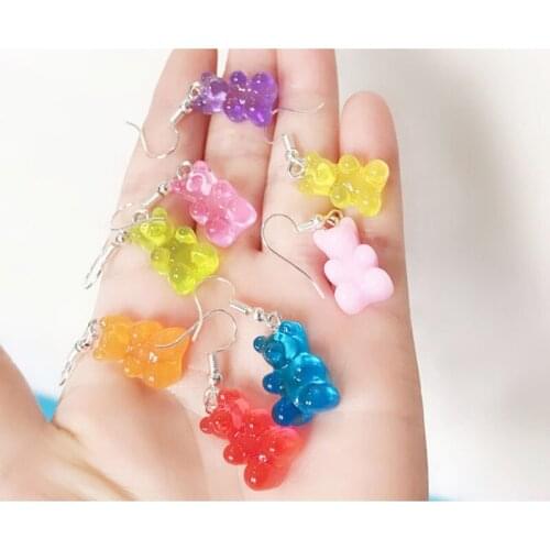 1 Pair Kawaii Creative Mini Gummy Bear Earrings Minimalism Cartoon Design Female Ear Hooks Danglers Jewelry Gift