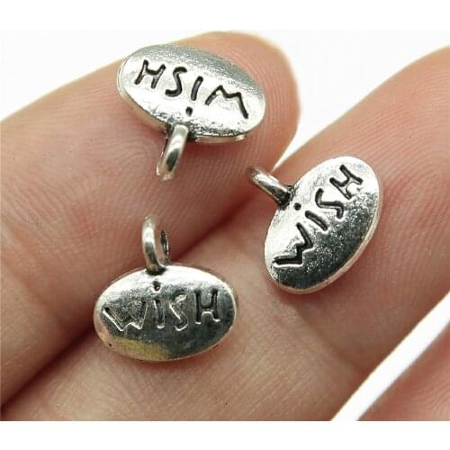 10pcs 10x10mm Antique Silver Color Antique Bronze Wish Tag Charms Wish Charms For Jewelry Making Double Sided Wish Charm