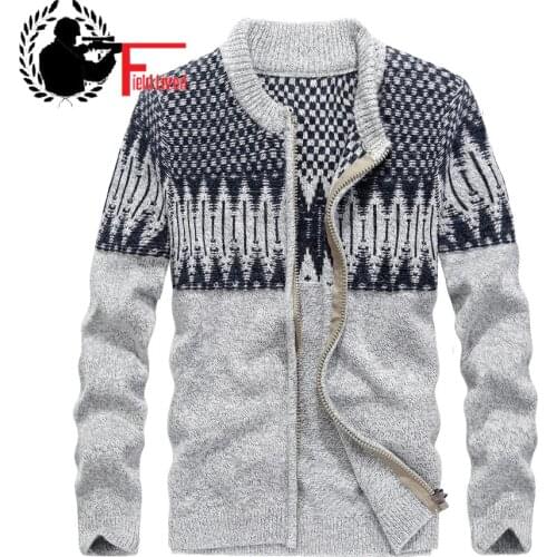 2020 Knitted Autumn Winter Fashion Mens Cardigan Zipper Sweater Casual Patchwork Thick Full Zip Knitwear Coat Male Pattern Style
