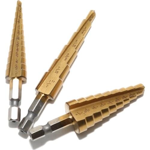 3pcs Hss Cone Step Drill Bit Metal Wood Hole Cutter Titanium Coated Sae Cone Drill Bit 3/16"-1/2'' 1/4"-3/4'' 1/8"-1/2'' + Punch