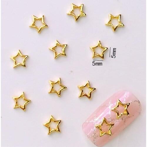 50pcs/pack Japan Korea Alloy Nail Art 3D Gold Hollow Star Metal Accessories Decoration for Phototherapy Nail Sticker DIY