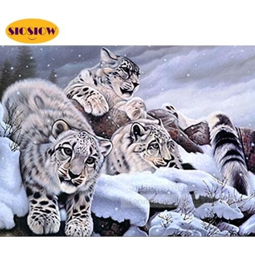 5d Diamond Painting White Snow Leopard Family Diamond Embroidery Wild Animal Full Square Resin Cross Stitch Kit Decoration Home