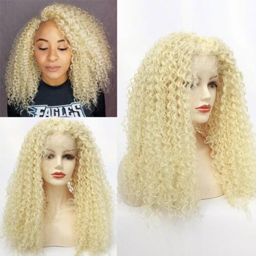 613# 60#Blonde Kinky Curly Synthetic Hair Wigs for Black Women Andromeda Soft Fluffy Curls Hair Wig Loose Curly African American