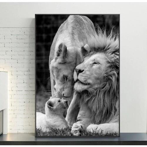 African Lions Family Black And White Canvas Art Posters And Prints Animals Canvas Paintings On the Wall Art Pictures Home Decor