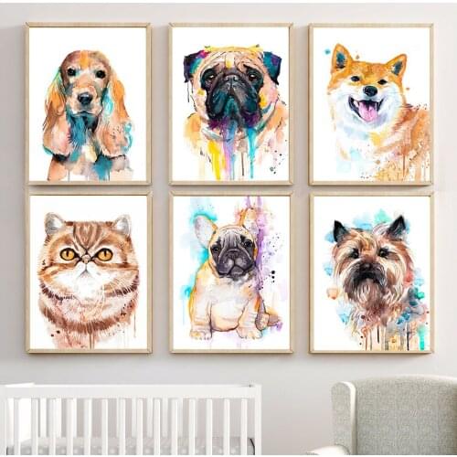 Akita Dog French Bulldog Cat Animal Wall Art 5D DIY Poured Glue Diamond Painting Kits Scalloped Edge Nordic Living Room Decor