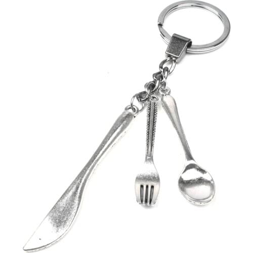 New Creative Fashion Knife and Spoon Unique Fork Key Chain Tableware Keychain Jewelry Handmade Charm Bag Car Souvenir Party Gift