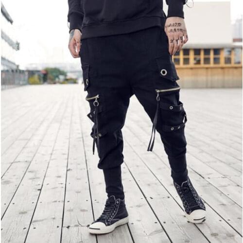 Men Pants Zipper Tide Hip Hop Mens Fashion joggers pants harem pants Mens Boys Baggy Pocket Breeches Loose Collapse Trousers