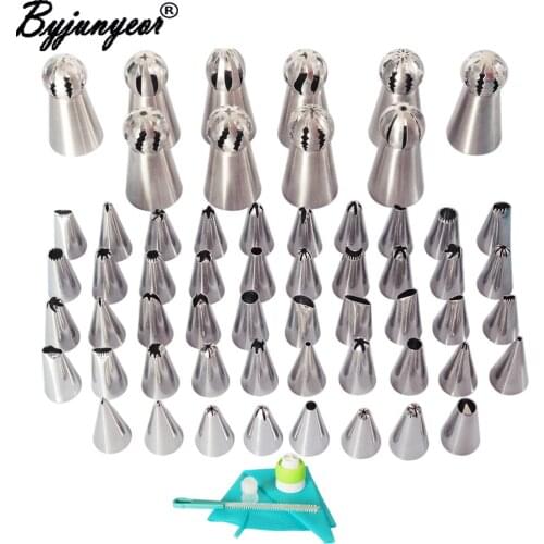 Byjunyeor 62Pcs/Set Spherical Russian Icing Tips Boquillas Rusas Ball Rose Stainless Steel Tulip Nozzle Seamles Decorating CS108