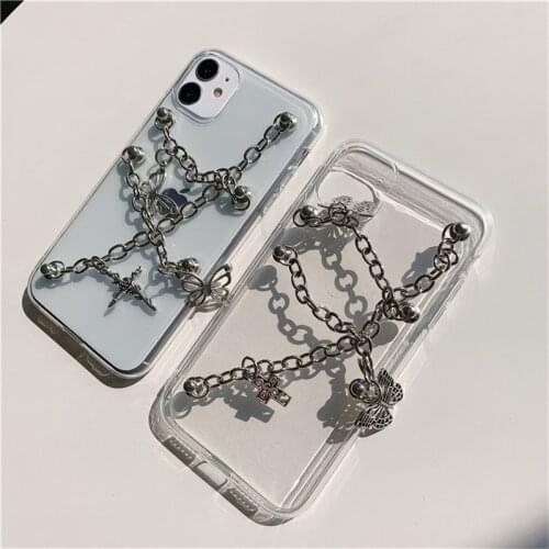 Punk Butterfly Cross Chain Bracelet Phone Case For iPhone 12 11 Pro Max X XR XS Max 7 8 Plus SE2020 Back Cover