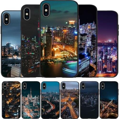 City Aerial View Night black Silicone Phone Case For iPhone 12 XR XS Max 5 5S SE 2020 6 6S 7 8 PLUS X 11Pro Max 11 Cover