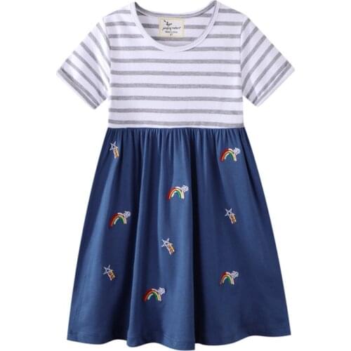 Jumping Meters New Kids Summer Dress Rainbow Embroidery Fashion Princess Hot Selling Tunic Baby Clothes Gift Dresses