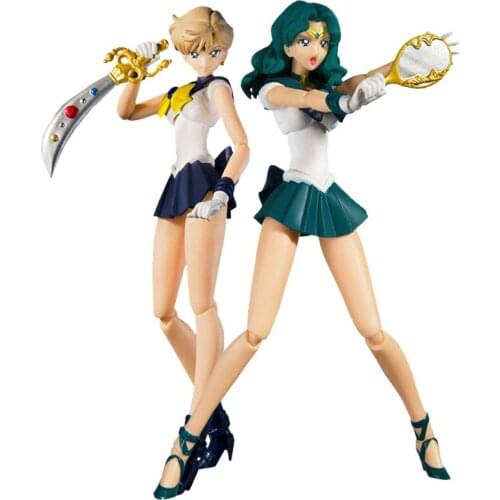 Bandai Genuine SHF Sailor Moon Tenoh Haruka Kaiou Michiru Joints Movable Action Figure Model Toys