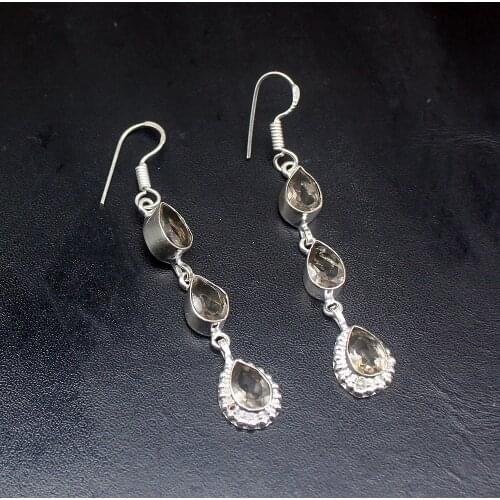 Gemstonefactory Big Promotion Unique 925 Silver New Coming Smoky Topaz Women Ladies Gifts Dangle Drop Earrings 20212271