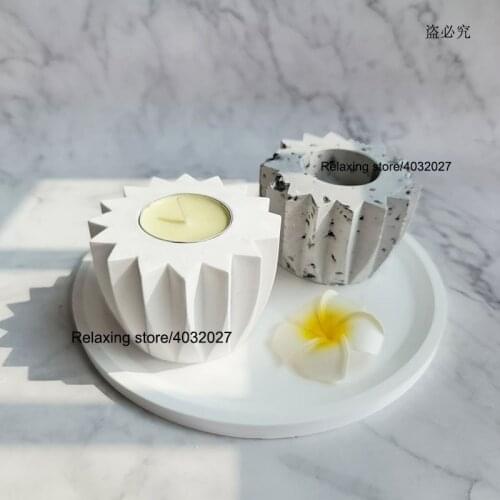 Geometric Concrete Candle Holder Mold Creative Cement Flower Pot Silicone Molds Round Plaster Candlestick Mould